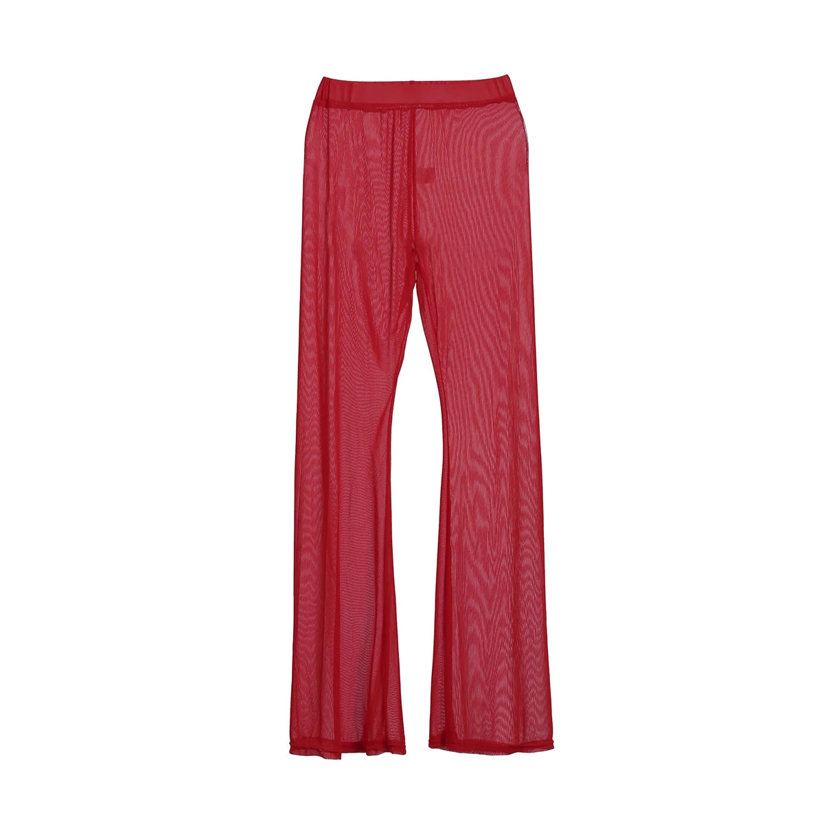 Women Mesh Sheer Pants See Through Bikini Cover Up Mesh Ruffle Bottoms Loose Long Beach Trousers Beachwear Swimwear