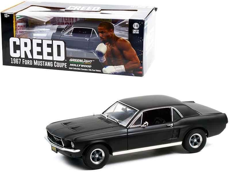 1967 Ford Mustang Coupe Matt Black (Adonis Creed's) "Creed" (2015) Movie 1/18 Diecast Model Car by Greenlight Miniature Motors