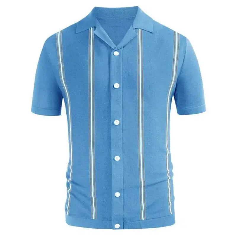 Summer New Men's Clothing Fashion Men Short Sleeve Striped Knitwear T-shirts Male Business Casual Knit Cardigan Polo Shirts Tops FashionMojos.com