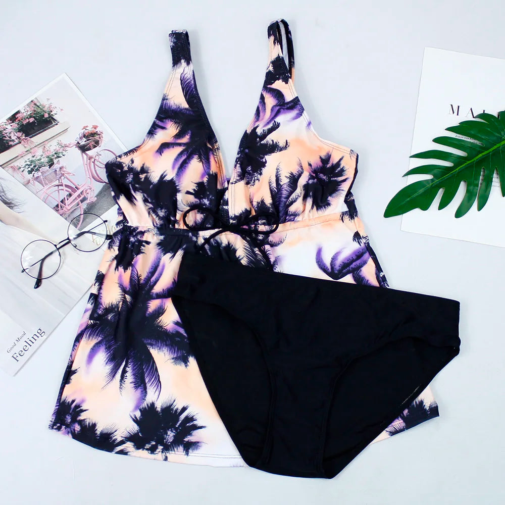 Vintage Tankini Print Bikini Set Swimwear Women Two Piece Swimsuit Summer Bathing Suit Brazilian Plus Size Beachwear