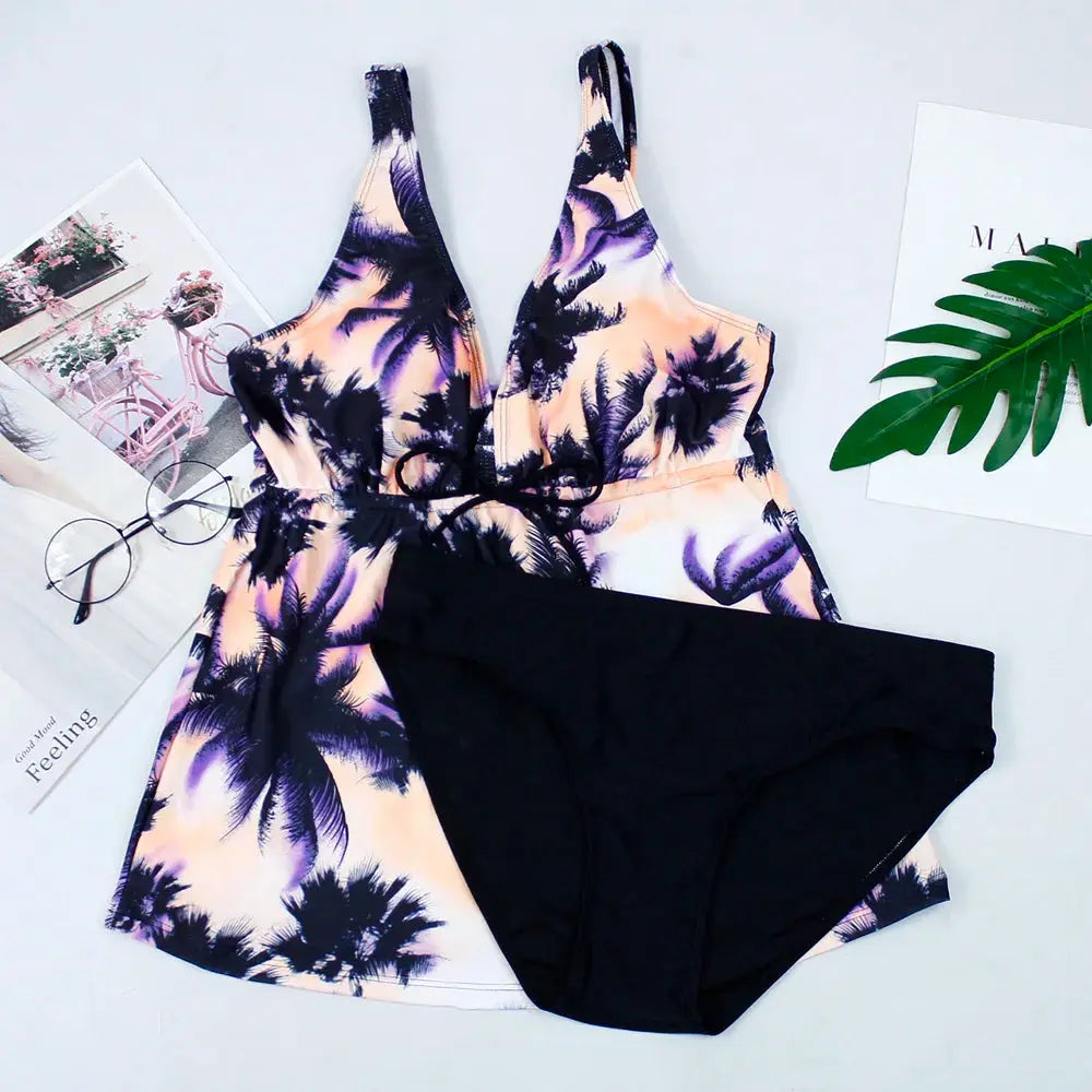 Vintage Tankini Print Bikini Set Swimwear Women Two Piece Swimsuit Summer Bathing Suit Brazilian Plus Size Beachwear FashionMojos.com