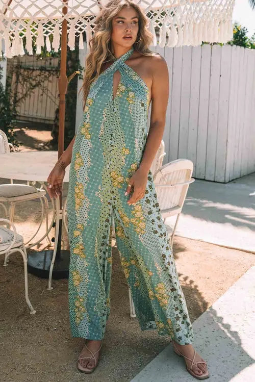 Jumpsuit with print, light blue FashionMojos.com