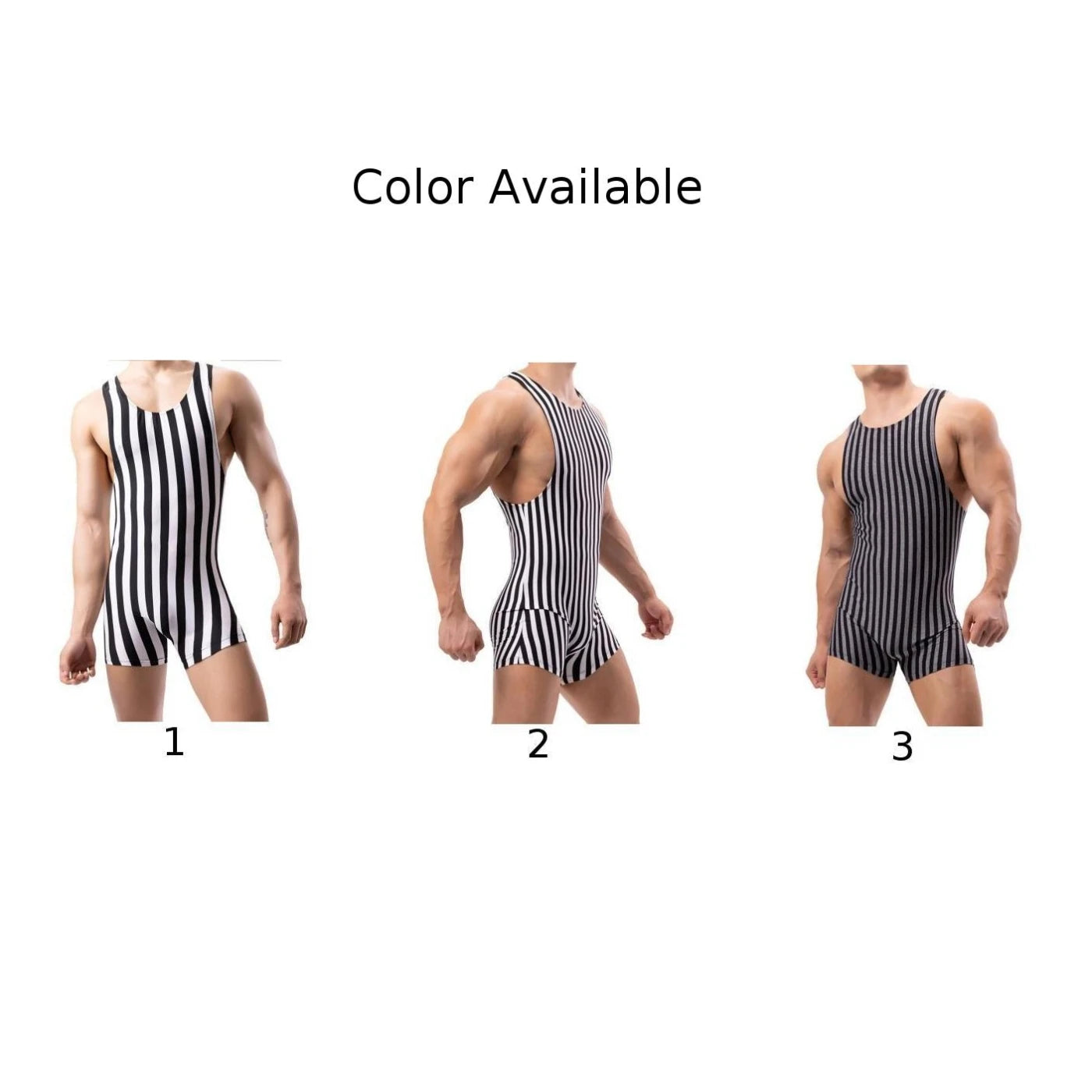 Men's O-Neck Boxers Underwear Jumpsuits Vertical Striped Sleeveless Fitness Bodysuit Tights Sleepwear Male Breathable Lingerie