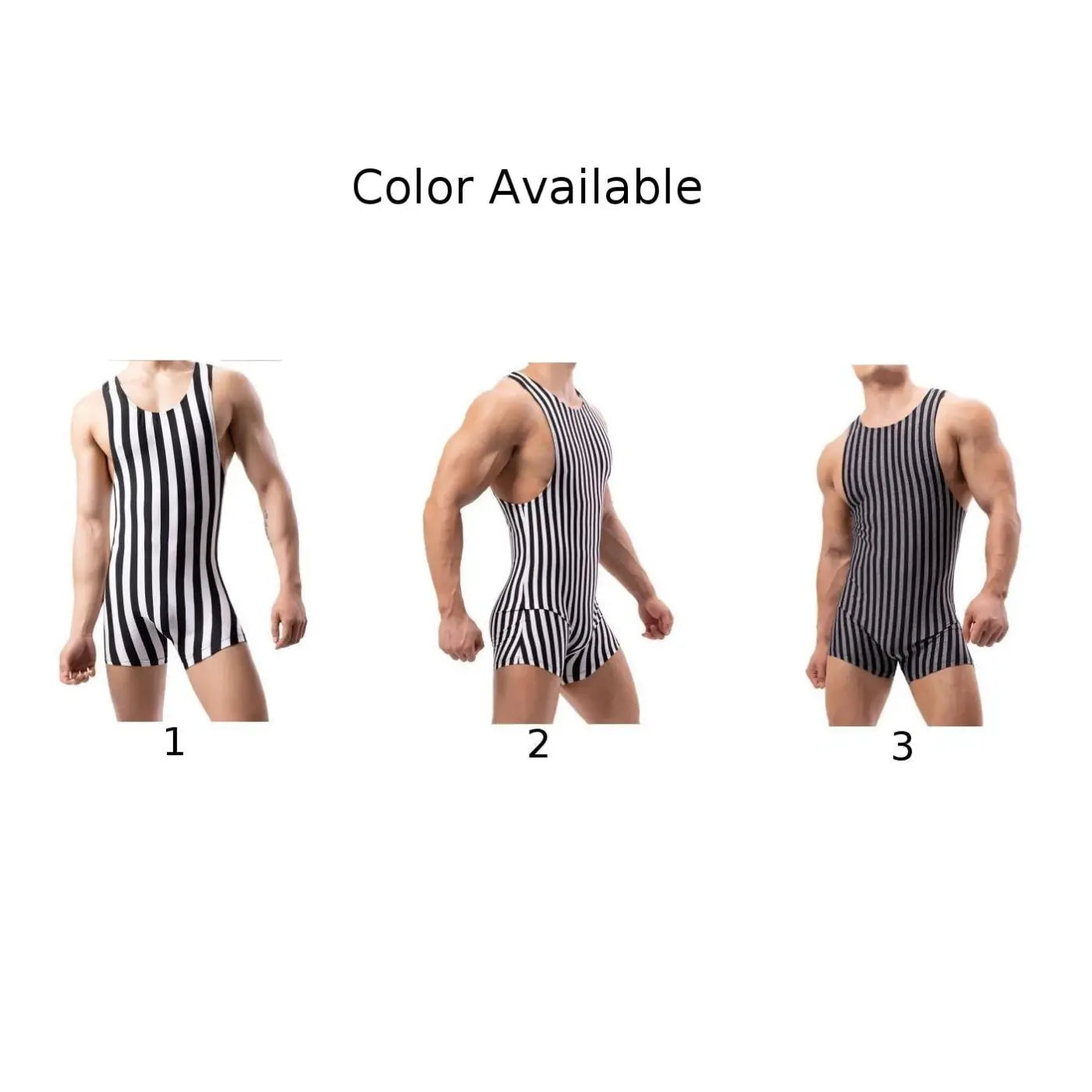 Men's O-Neck Boxers Underwear Jumpsuits Vertical Striped Sleeveless Fitness Bodysuit Tights Sleepwear Male Breathable Lingerie FashionMojos.com
