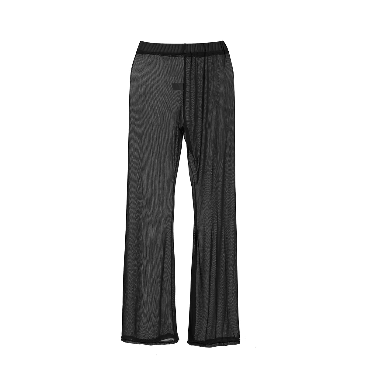 Women Mesh Sheer Pants See Through Bikini Cover Up Mesh Ruffle Bottoms Loose Long Beach Trousers Beachwear Swimwear