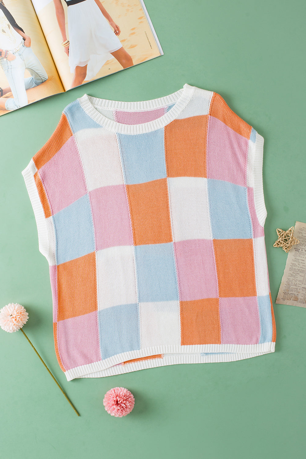Grapefruit Orange Color Block Cap Sleeve Sweater Shell Design Boutique
