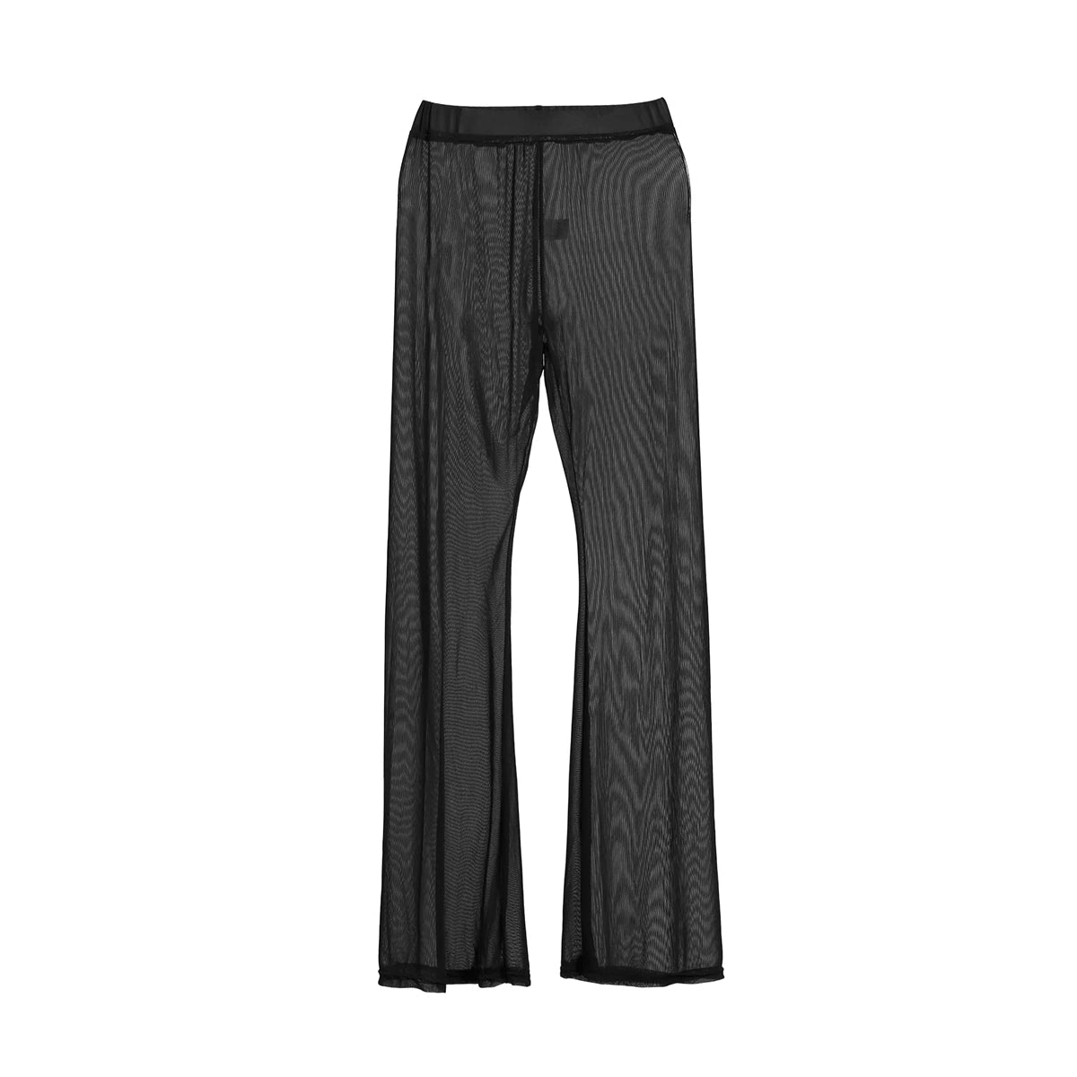 Women Mesh Sheer Pants See Through Bikini Cover Up Mesh Ruffle Bottoms Loose Long Beach Trousers Beachwear Swimwear