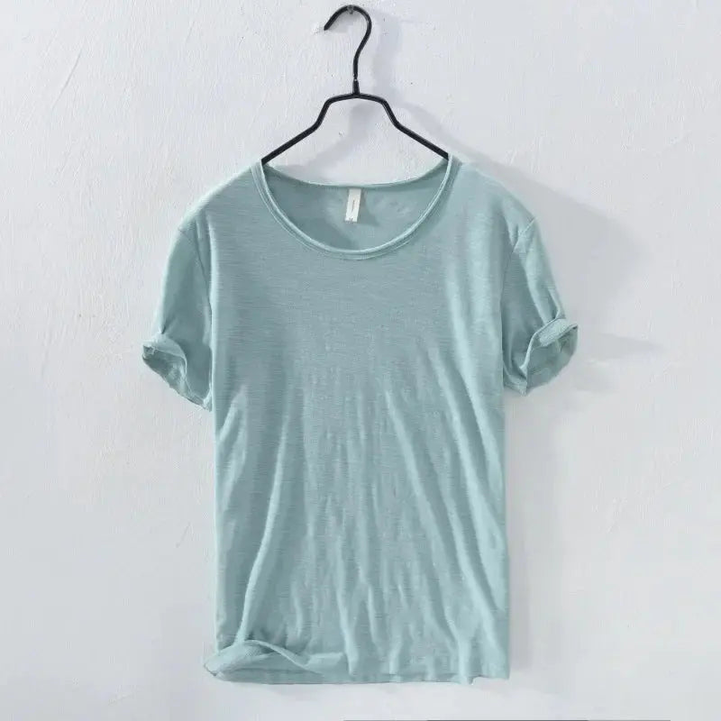 Retro Raw Edge T-Shirt for Men, 100% Cotton, Lightweight,Breathable,Slim-fit, Monochromatic, O-Neck, Casual Basic Top FashionMojos.com