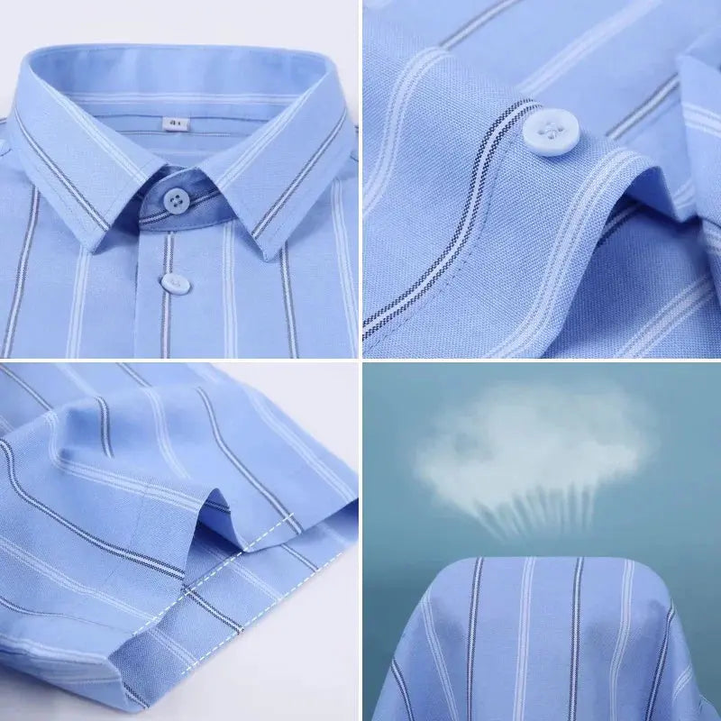 New Quality 100%Pure Cotton Men Short Sleeves Social Shirt for Oxford Shirt Men Plaid Striped Work Casual Pocket Shirts S-8XL FashionMojos.com
