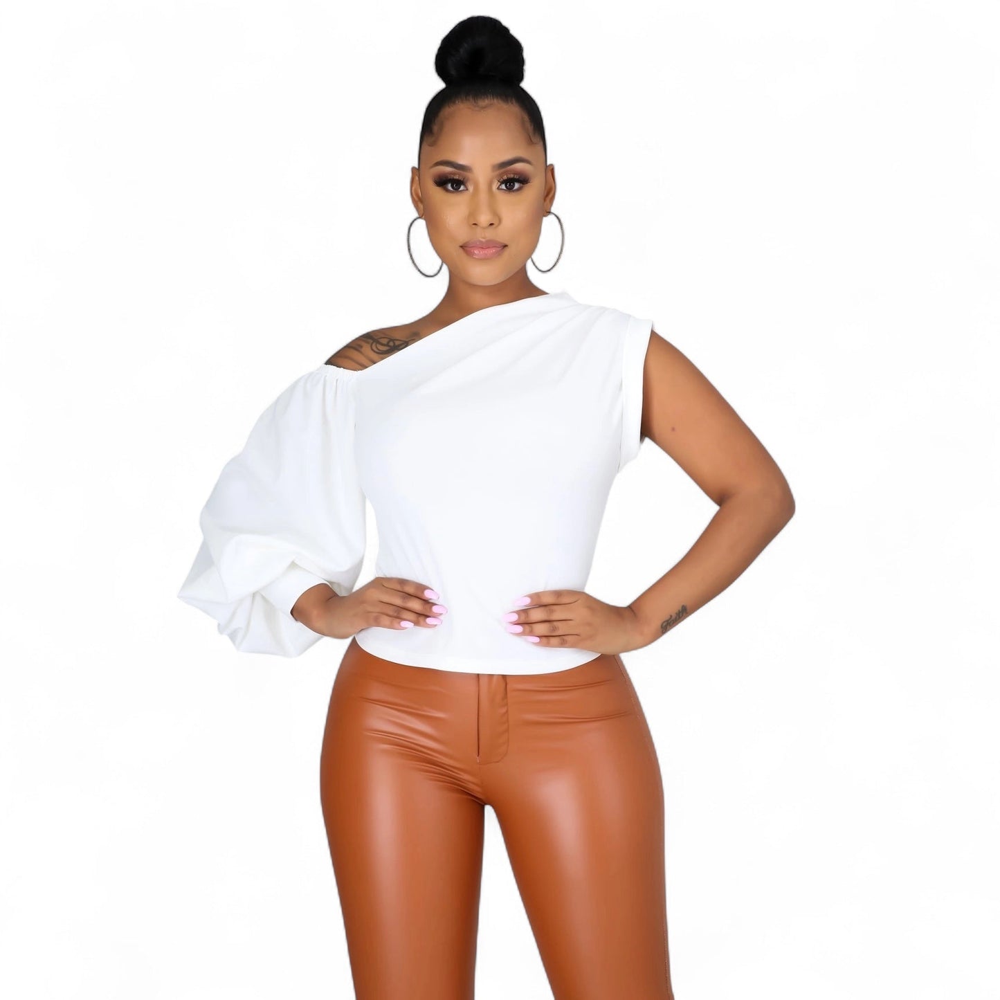 One Shoulder Puff Sleeve Top The House of Stylez