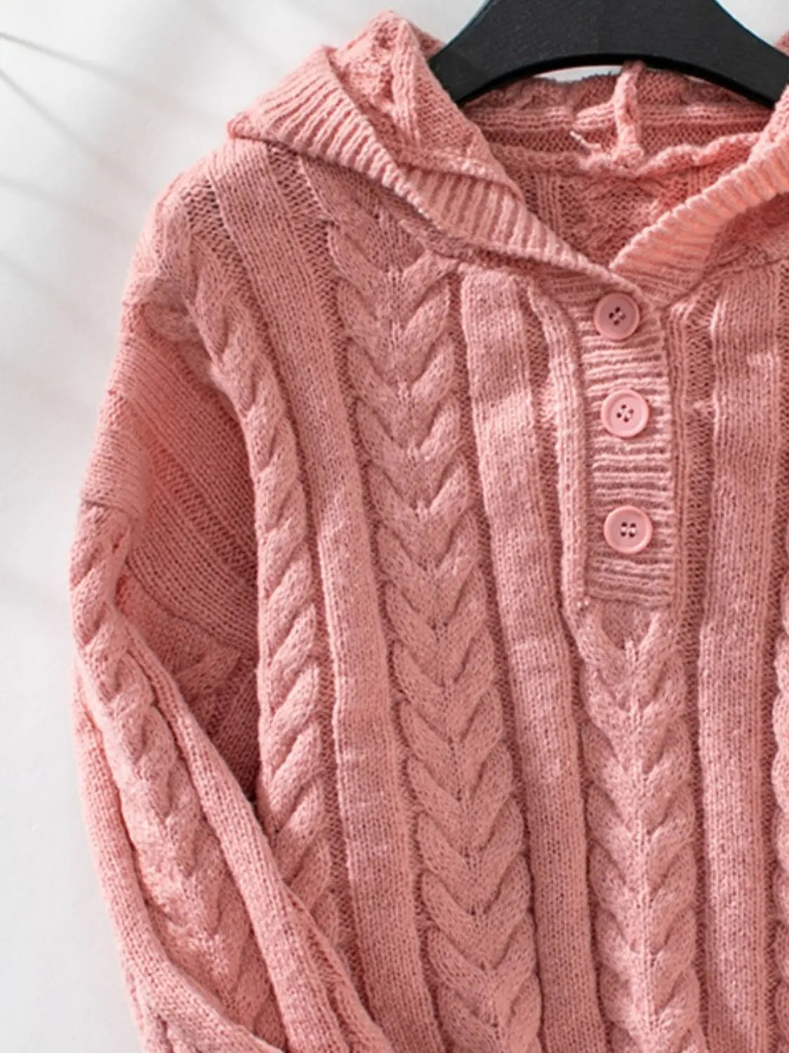 Cable-Knit Long Sleeve Hooded Sweater Trendsi