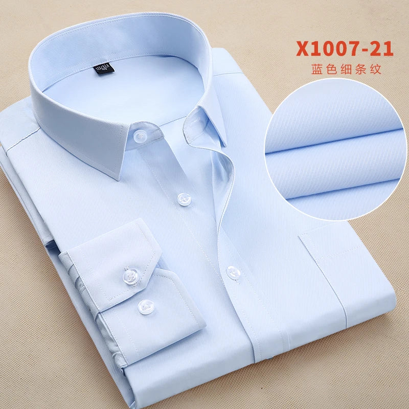 Men's Dress Twill Shirts Formal Business Social Shirts Classic Design Plus Size Long Sleeve Non-Iron Shirts S-8XL