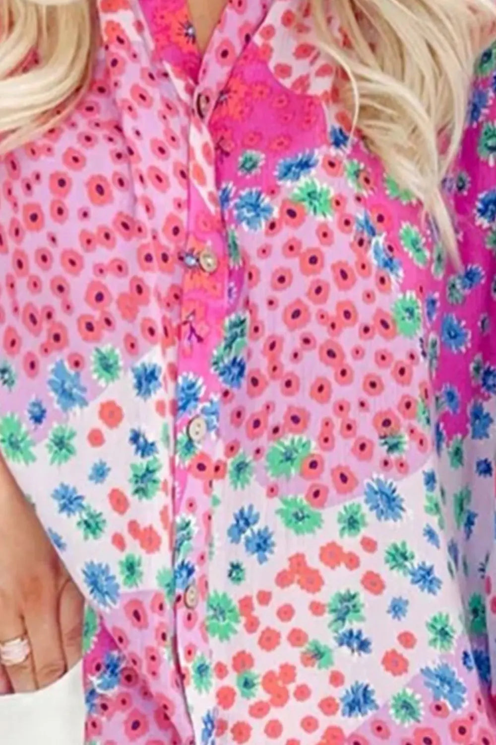 Printed Notched Long Sleeve Shirt Trendsi