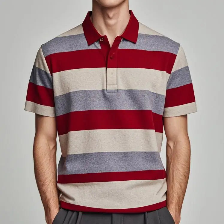 Summer Men's Polo Shirt Casual Stripe Print Button-Down Tops Fashion Business Polo T-Shirt Outdoor Male Oversized Clothing