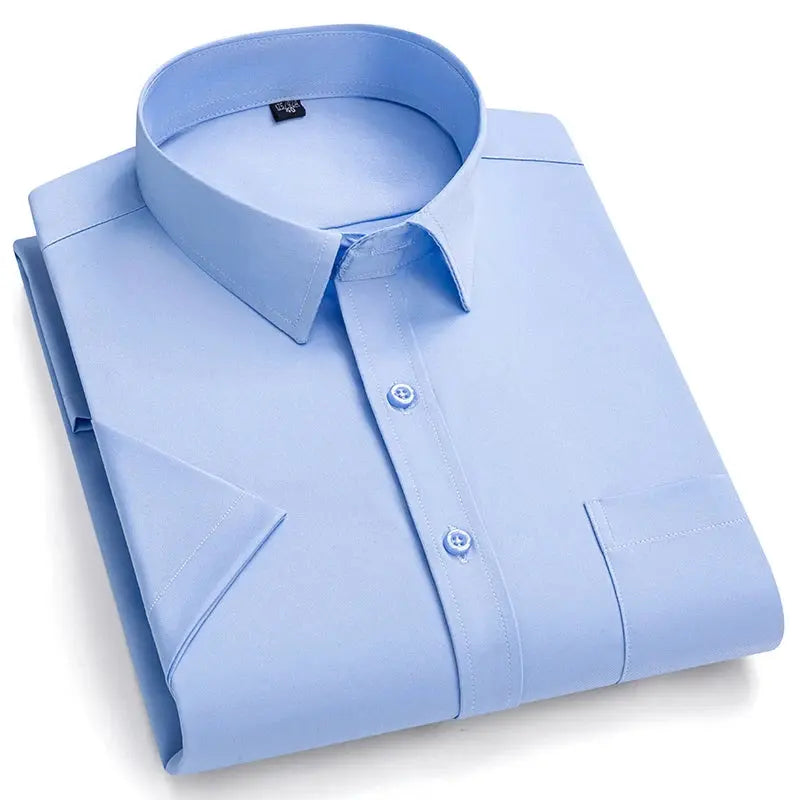 Anti-Wrinkle Men Shirts Short Sleeves Dress Shirts For Men Slim Fit Camisa Social Business Shirt Pocket White Shirt S-6XL 7XL FashionMojos.com