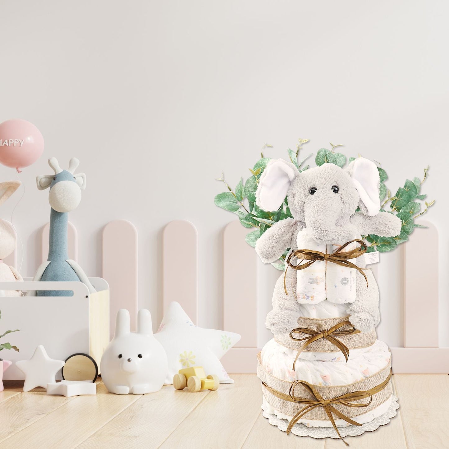 Wild About Baby Two-Tier Diaper Cake Gift Basket Alder Creek Gift Baskets