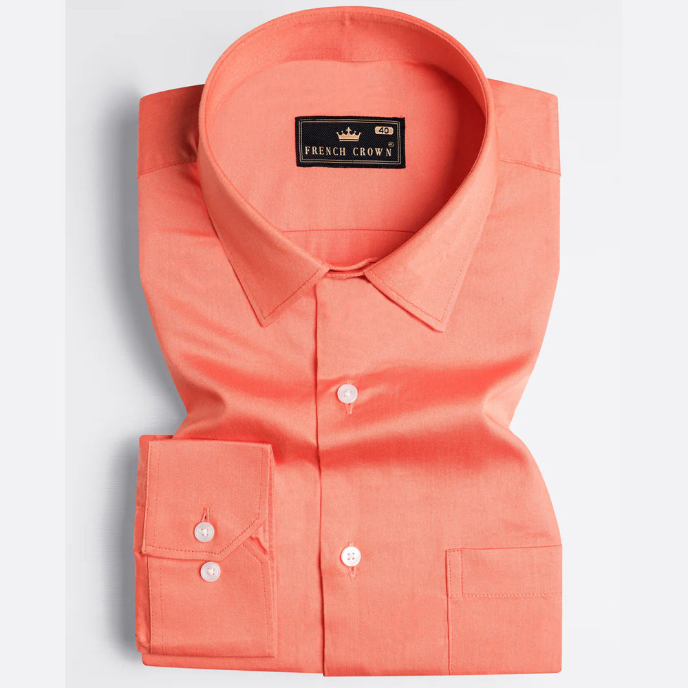 Vivid Tangerine Orange Twill Premium Men's Cotton Shirt