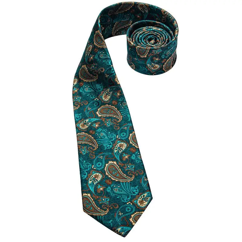 Hi-Tie Luxury Gift Box Classic Paisley Teal Green NeckTie