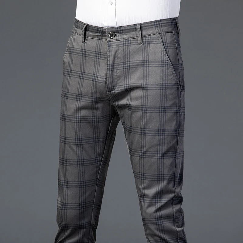 7 Models Spring New Men's Plaid Casual Pants Business Fashion Slim Stretch Male Skinny Trousers Brand Clothes 7 Color