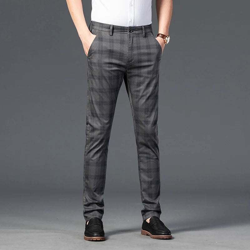 7 Models Spring New Men's Plaid Casual Pants Business Fashion Slim Stretch Male Skinny Trousers Brand Clothes 7 Color