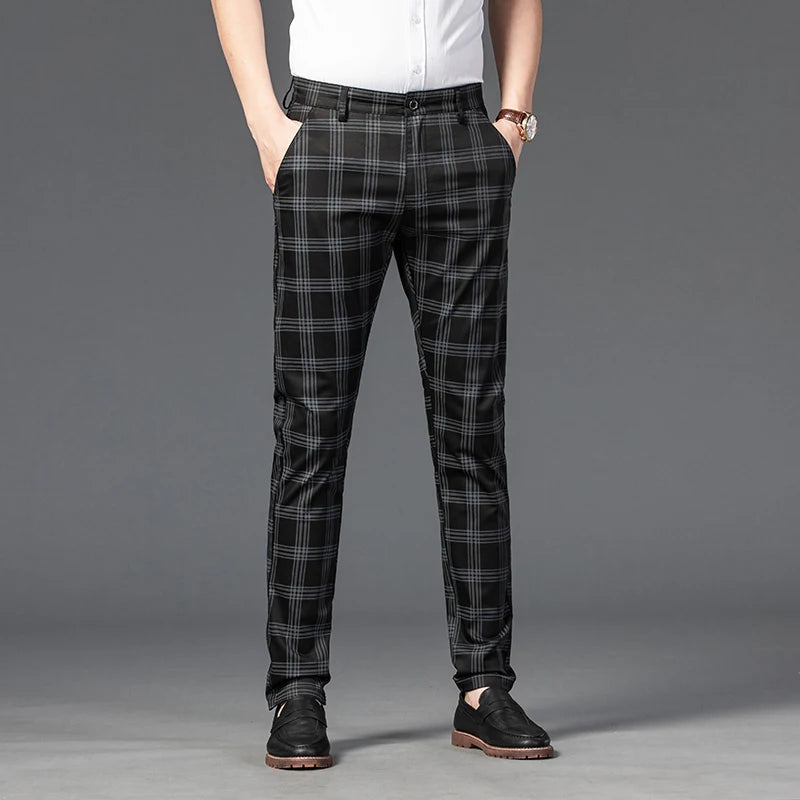 7 Models Spring New Men's Plaid Casual Pants Business Fashion Slim Stretch Male Skinny Trousers Brand Clothes 7 Color