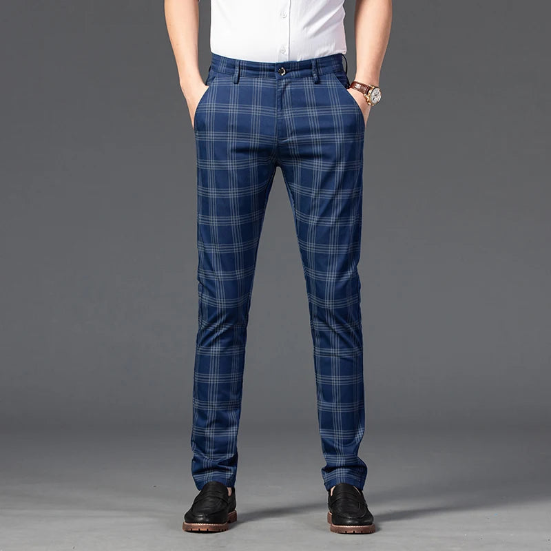 7 Models Spring New Men's Plaid Casual Pants Business Fashion Slim Stretch Male Skinny Trousers Brand Clothes 7 Color