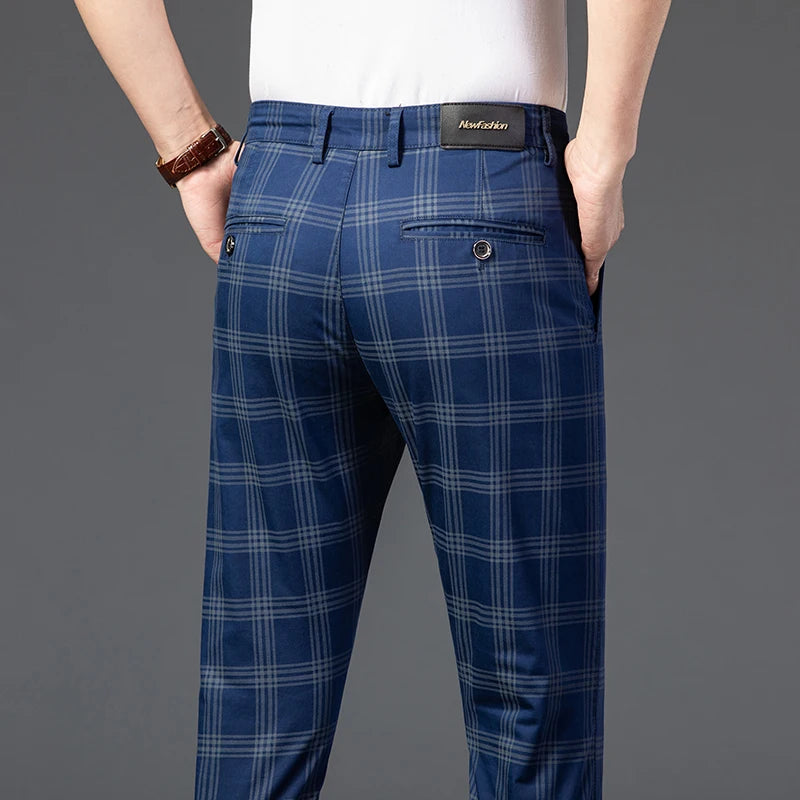 7 Models Spring New Men's Plaid Casual Pants Business Fashion Slim Stretch Male Skinny Trousers Brand Clothes 7 Color
