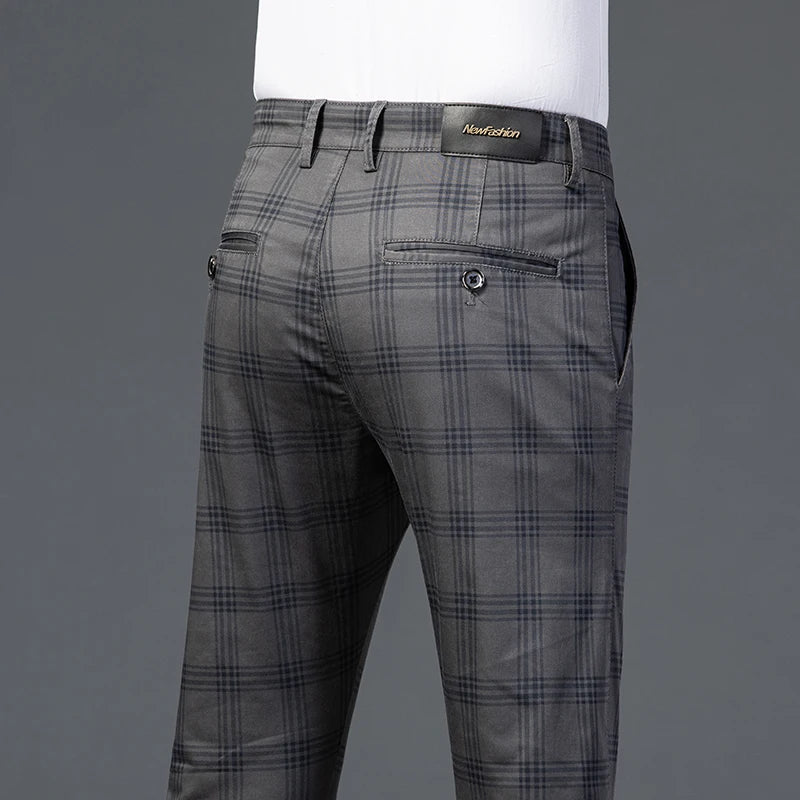 7 Models Spring New Men's Plaid Casual Pants Business Fashion Slim Stretch Male Skinny Trousers Brand Clothes 7 Color