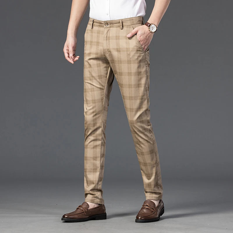 7 Models Spring New Men's Plaid Casual Pants Business Fashion Slim Stretch Male Skinny Trousers Brand Clothes 7 Color