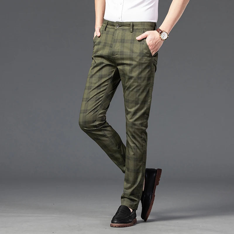 7 Models Spring New Men's Plaid Casual Pants Business Fashion Slim Stretch Male Skinny Trousers Brand Clothes 7 Color