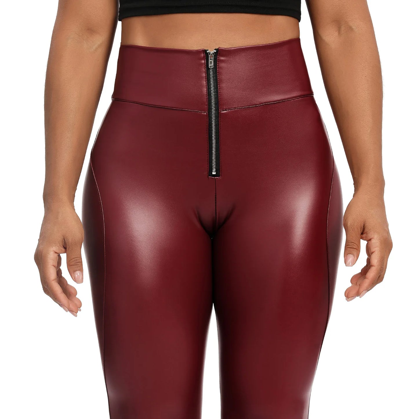 High Waist Zipper Pu Leggings For Women Black Push Up Leggins Lady Sexy Booty Stretch Slim Sport Pants Pu Leather Legging Female