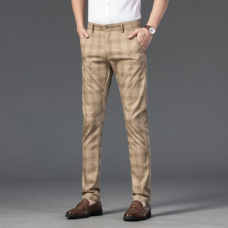 7 Models Spring New Men's Plaid Casual Pants Business Fashion Slim Stretch Male Skinny Trousers Brand Clothes 7 Color