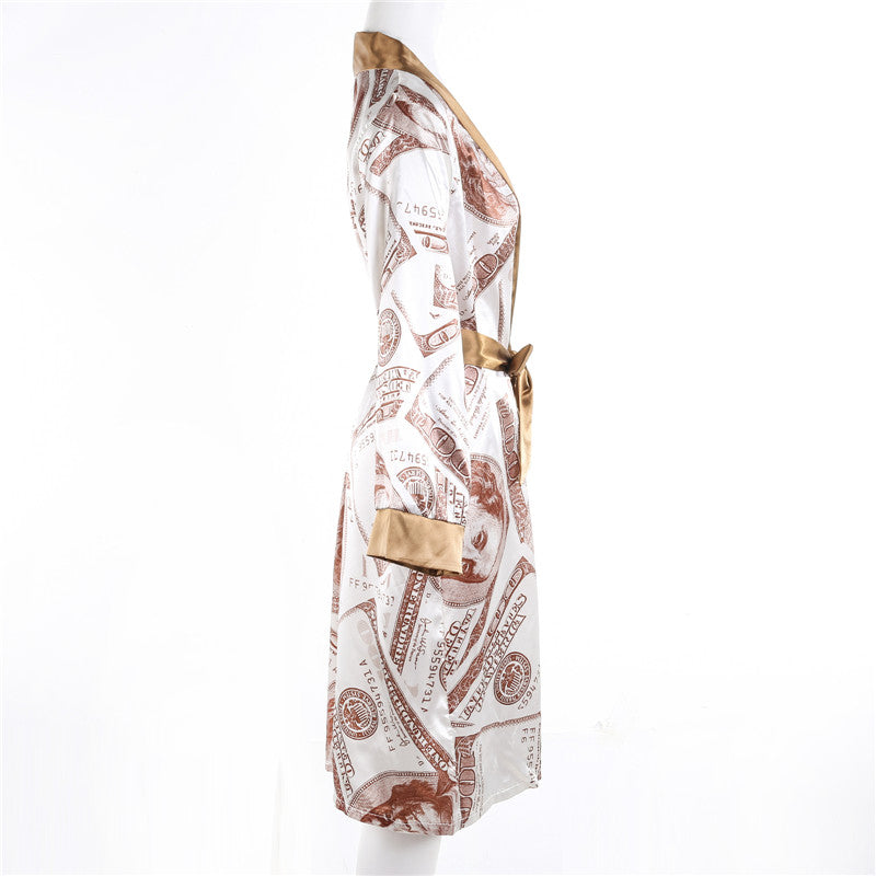 Aesthetic Cardigan Long Sleeve Midi Bandage Dress Money Pajamas Fall Clothes for Women Fashion Sexy Lounge Wear