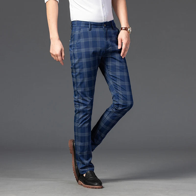 7 Models Spring New Men's Plaid Casual Pants Business Fashion Slim Stretch Male Skinny Trousers Brand Clothes 7 Color