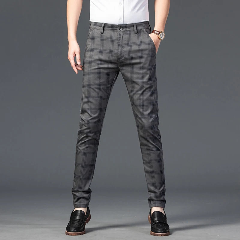 7 Models Spring New Men's Plaid Casual Pants Business Fashion Slim Stretch Male Skinny Trousers Brand Clothes 7 Color
