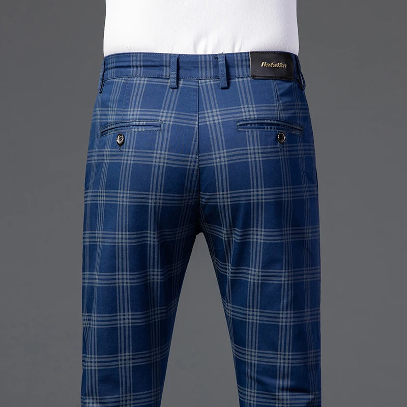 7 Models Spring New Men's Plaid Casual Pants Business Fashion Slim Stretch Male Skinny Trousers Brand Clothes 7 Color