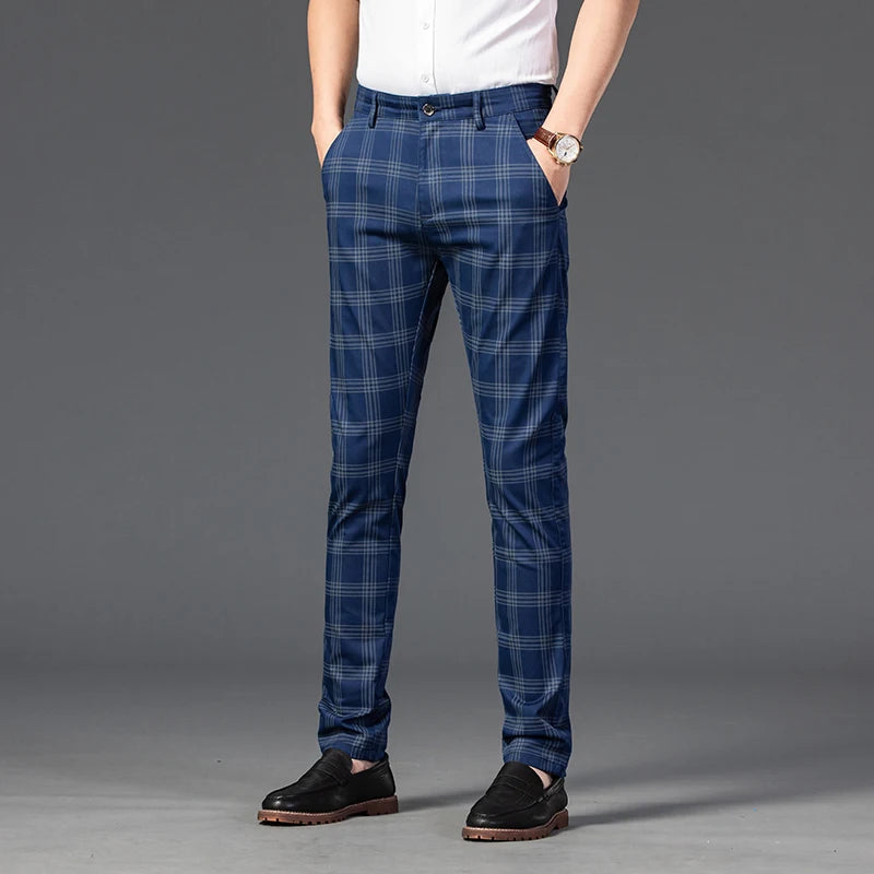 7 Models Spring New Men's Plaid Casual Pants Business Fashion Slim Stretch Male Skinny Trousers Brand Clothes 7 Color