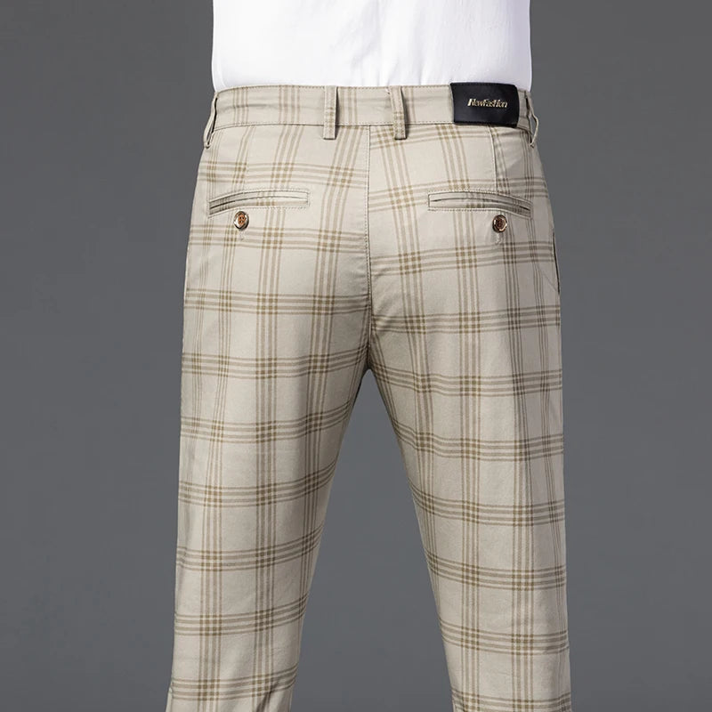 7 Models Spring New Men's Plaid Casual Pants Business Fashion Slim Stretch Male Skinny Trousers Brand Clothes 7 Color