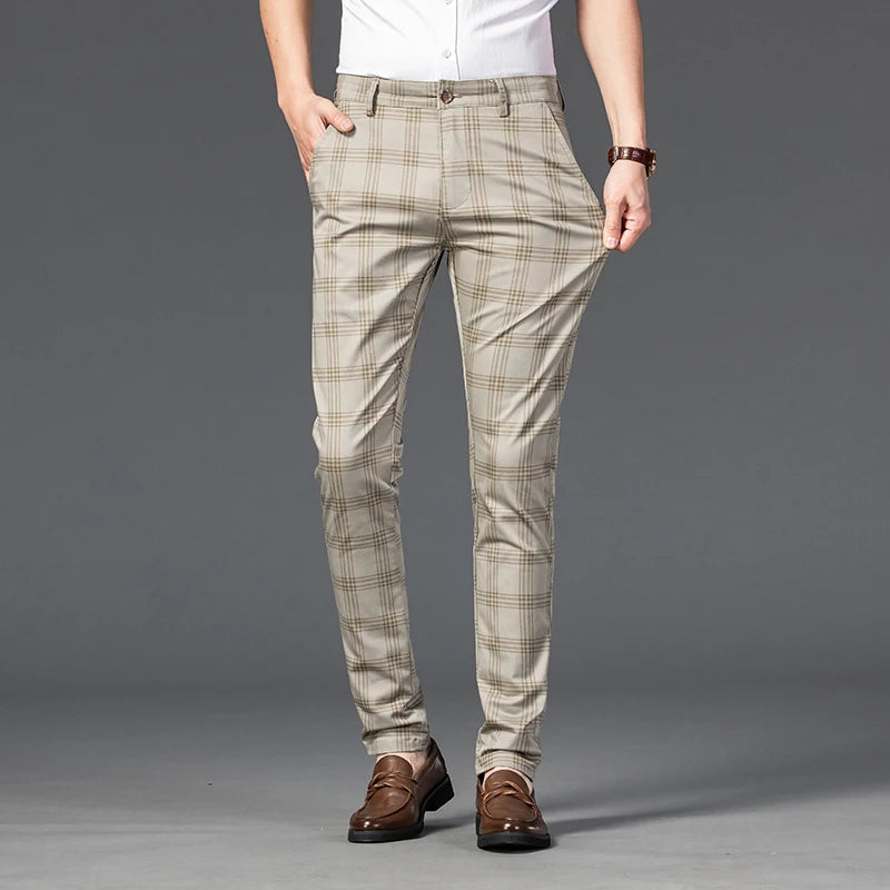 7 Models Spring New Men's Plaid Casual Pants Business Fashion Slim Stretch Male Skinny Trousers Brand Clothes 7 Color