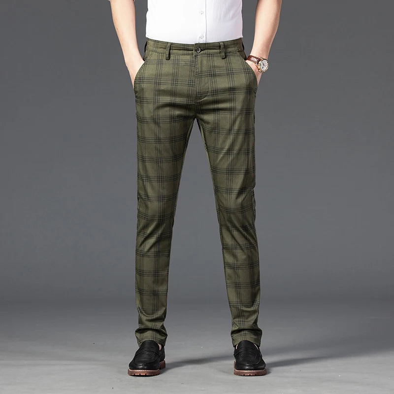 7 Models Spring New Men's Plaid Casual Pants Business Fashion Slim Stretch Male Skinny Trousers Brand Clothes 7 Color