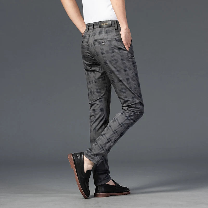 7 Models Spring New Men's Plaid Casual Pants Business Fashion Slim Stretch Male Skinny Trousers Brand Clothes 7 Color