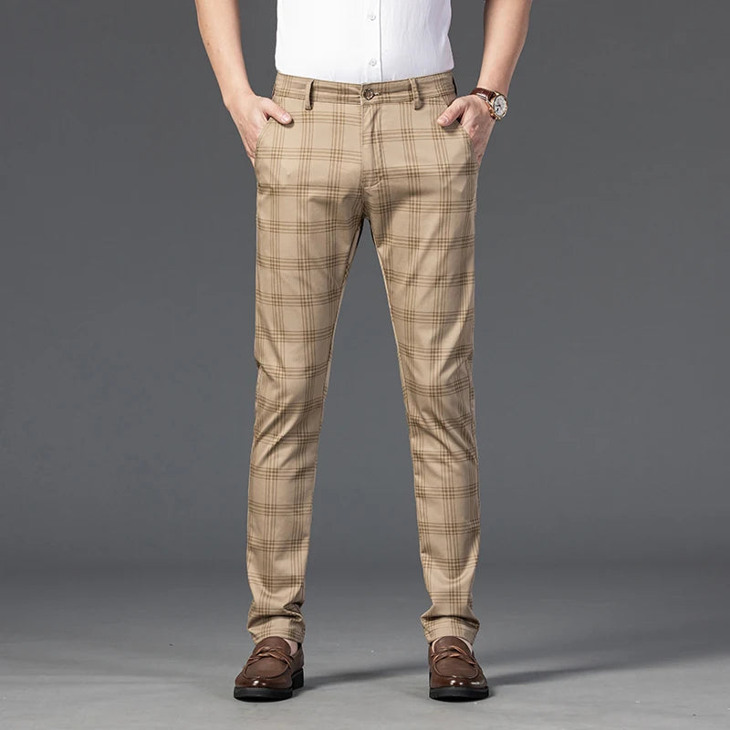 7 Models Spring New Men's Plaid Casual Pants Business Fashion Slim Stretch Male Skinny Trousers Brand Clothes 7 Color