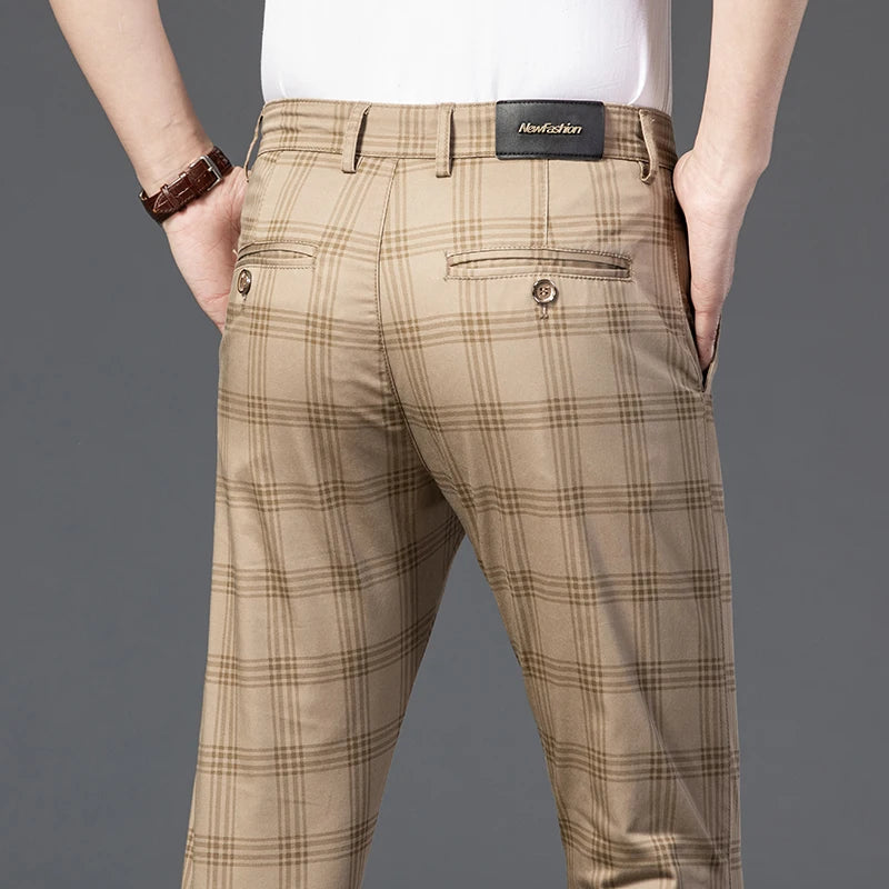 7 Models Spring New Men's Plaid Casual Pants Business Fashion Slim Stretch Male Skinny Trousers Brand Clothes 7 Color