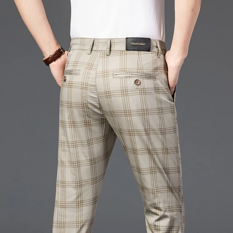 7 Models Spring New Men's Plaid Casual Pants Business Fashion Slim Stretch Male Skinny Trousers Brand Clothes 7 Color