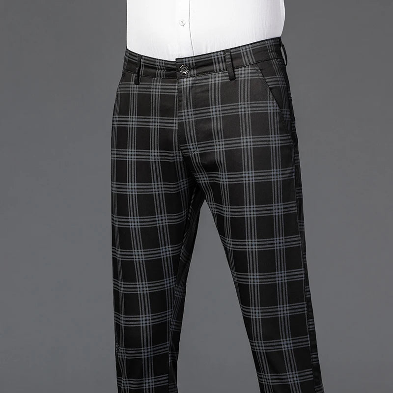 7 Models Spring New Men's Plaid Casual Pants Business Fashion Slim Stretch Male Skinny Trousers Brand Clothes 7 Color