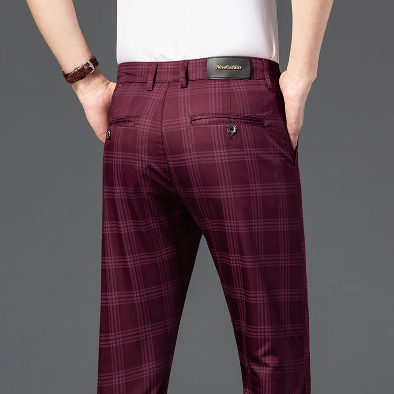 7 Models Spring New Men's Plaid Casual Pants Business Fashion Slim Stretch Male Skinny Trousers Brand Clothes 7 Color