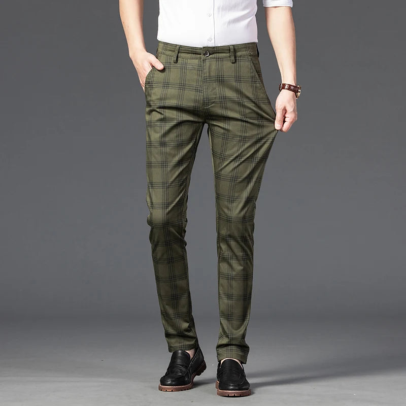 7 Models Spring New Men's Plaid Casual Pants Business Fashion Slim Stretch Male Skinny Trousers Brand Clothes 7 Color
