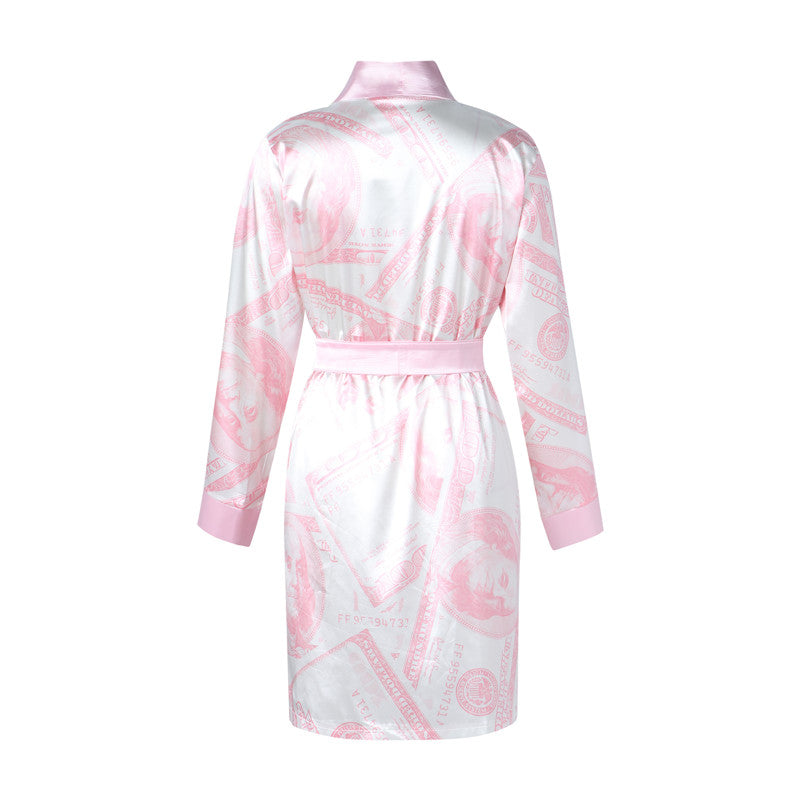 Aesthetic Cardigan Long Sleeve Midi Bandage Dress Money Pajamas Fall Clothes for Women Fashion Sexy Lounge Wear
