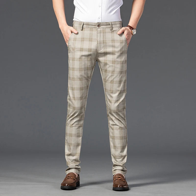 7 Models Spring New Men's Plaid Casual Pants Business Fashion Slim Stretch Male Skinny Trousers Brand Clothes 7 Color