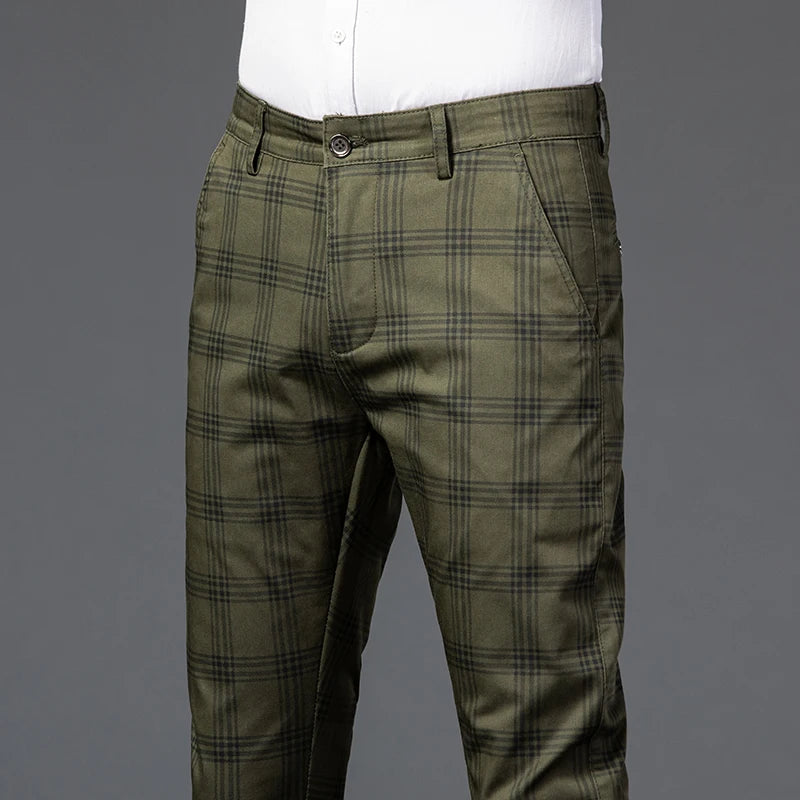 7 Models Spring New Men's Plaid Casual Pants Business Fashion Slim Stretch Male Skinny Trousers Brand Clothes 7 Color